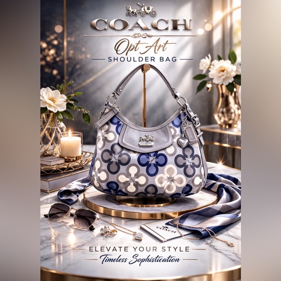 Coach Handbags - Coach Blue and Gray Opt Art Shoulder Bag
